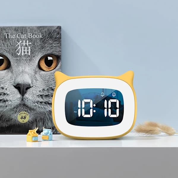 Mini Söt Katt Väckarklocka för Sängbordstelefon, Tecknad, LED, Ljus