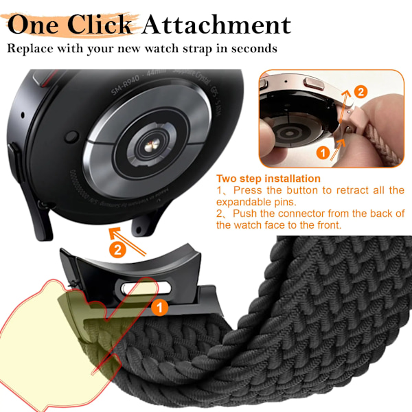 Flettet bånd til Samsung Galaxy Watch 6 4 classic/5 Pro 45mm 47mm 43mm 44mm 40mm Ingen huller magnetisk armbånd Galaxy watch 6 remme grå