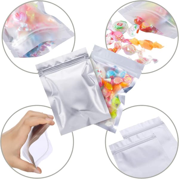 100 st Återförslutningsbara Folie Påsar Platta Påsar för Festgåva Matförvaring (Silver, 10*15cm)