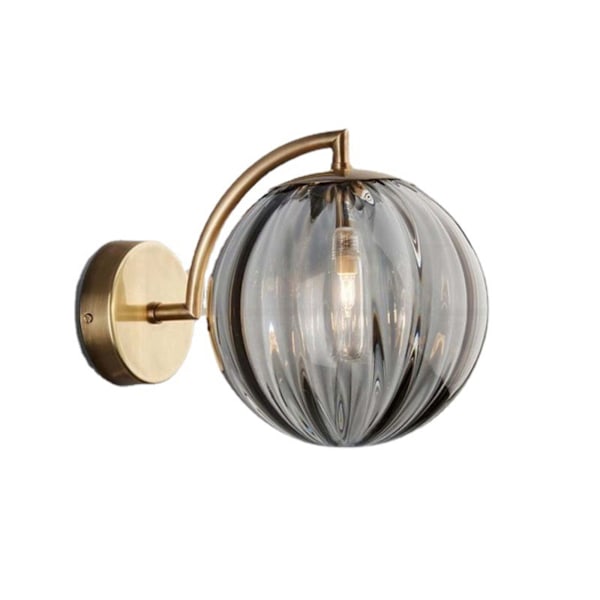 Grå glaskula vägglampa, Grå glasglob med guld bas vägglampa för sängbord