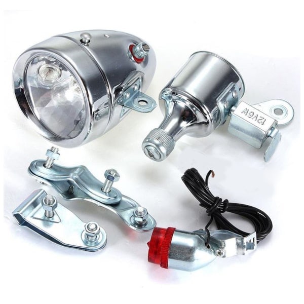 Cykel 12V 6W Generator Strålkastare Bakljus Kit Friktionsdynamo Ljuspaket_paris