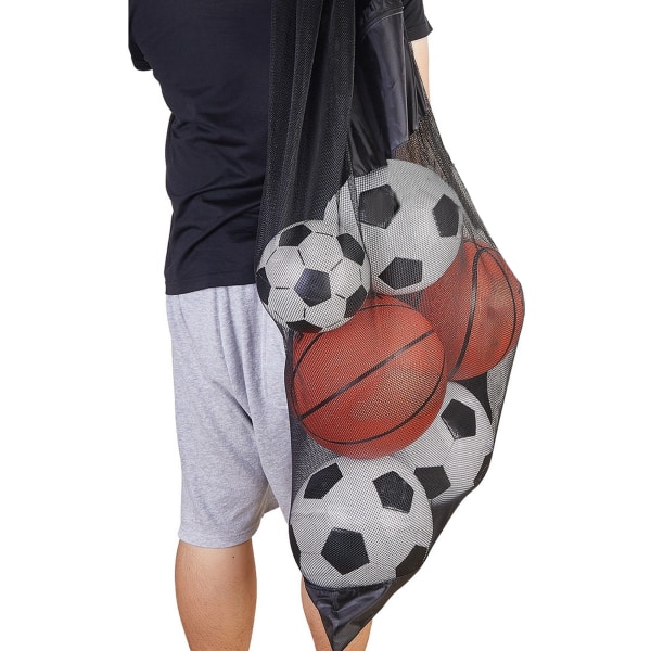 Mesh Ball Bag Stor Kapacitet Snøre Opbevaringspose til sportsudstyr med skulderrem til Basketball Volleyball Baseball L