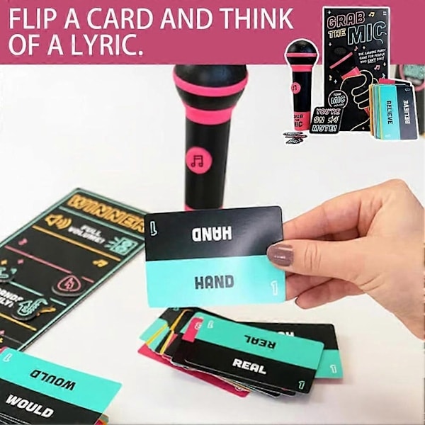 \"Grab the Mic Karaoke Game\" with Lyrics Cards, for 2-10 Players, Fun Board Game for Kids and Adults, Perfect for Parties and Birthdays（PA）
