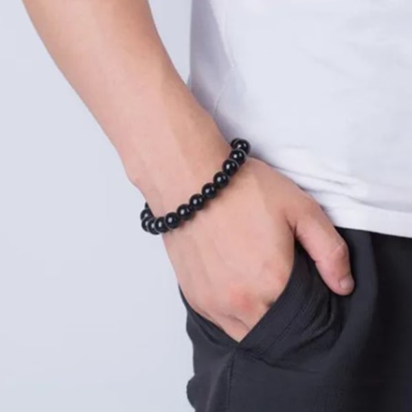 Rustfrit stål sort perlearmbånd Stilfuldt klassisk justerbart perler flettet armbånd til kvinder mænd