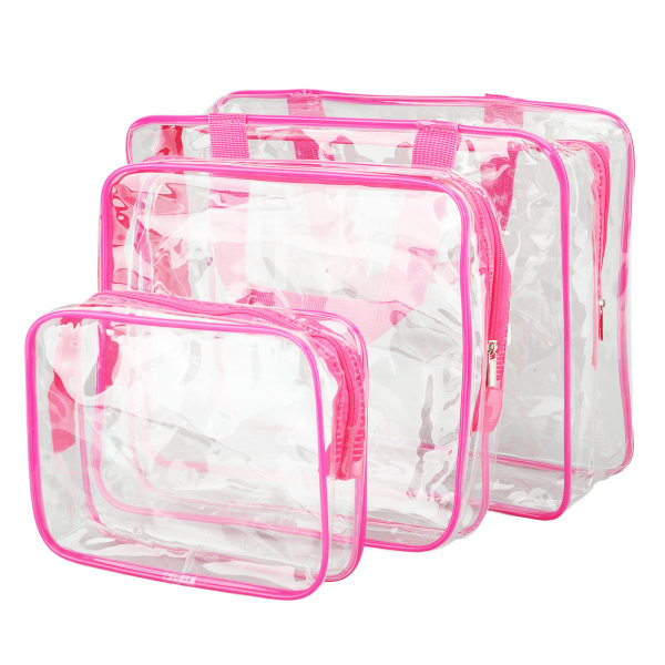 3 delar genomskinliga resväskor Vattentäta bärbara genomskinliga kosmetiska sminkväskor för lunch Fitness simförvaring Rose Red