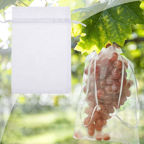 50 x fruktskyddspåse Druvskyddspåse Återanvändbar trädgårdsorganzapåse med dragsko for beskyttelse mod getingar og gås