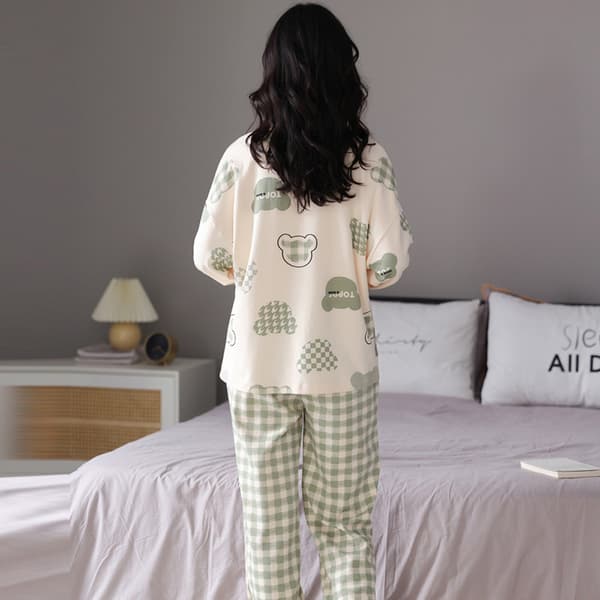 Pyjama Naisten puuvilla pitkähihainen housut pullover ohut vaatetus