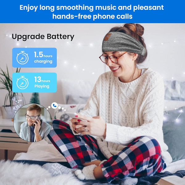 Sömnhörlurar Bluetooth-pandebånd, trådløse musiksovhörlurar til kvinder og mænd