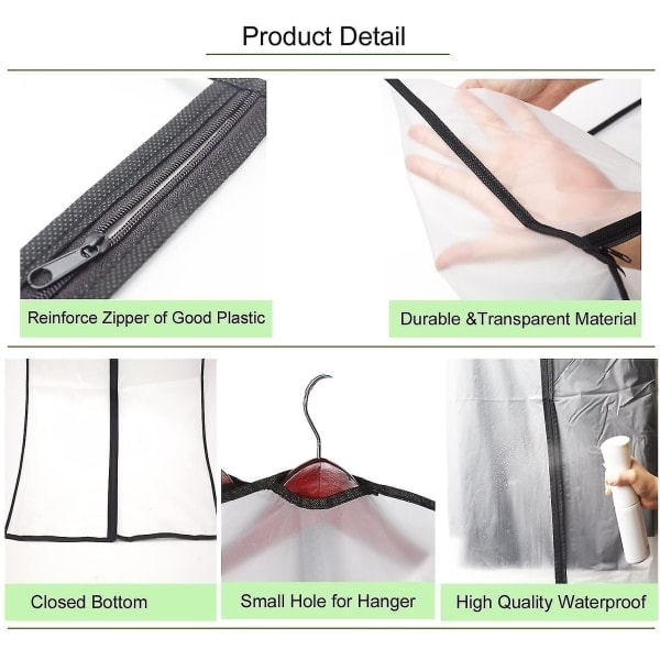 Paris_12-pakning klesposer for dress, lange, 60 x 120/100 cm, transparente, med glidelås