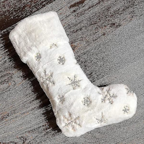 2 stk. hvide kunstpels store guldsnefnug julestrømper