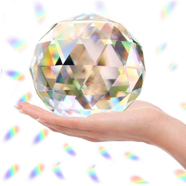 Klar glas kristallkula prisma solfångare regnbågstillverkare, sfärisk fasetterad blickande kula för fönster, Feng Shui, hemmakontor trädgård
