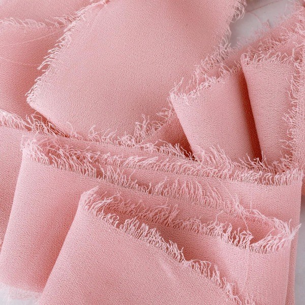 Rullat 1,5\" käsintehtyjä rypytettyjä silkki-chiffon-nauhoja, revityillä reunoilla, hääkutsuihin, morsiuskimppuihin, lahjapakkauksiin (vaaleanpunainen)