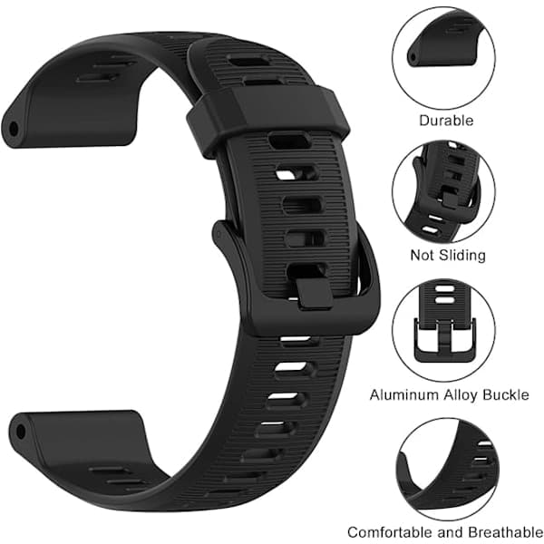 Rem til Forerunner 945/935, 22 mm silikonearmbånd til Forerunner 955/965, Garmin Fenix 6/5, Quatix 5 sort（PA）