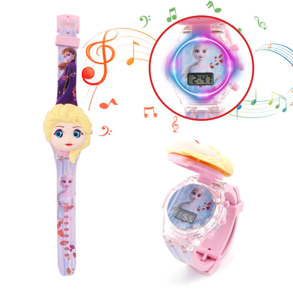 Barn Tecknad LED valoisa Flip Musik Watch käsivarsinauha Frozen