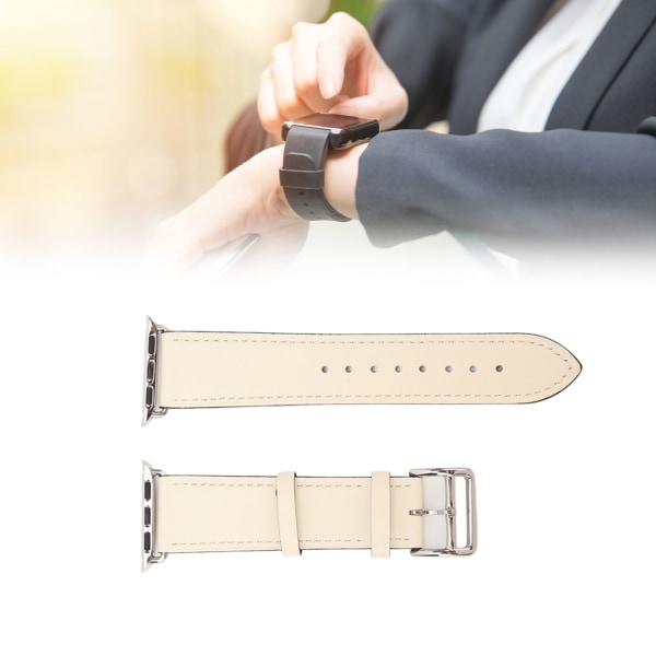 Smartwatch-læderrem Universal Smart Watch-udskiftningsrem til IWatch Series SE 8 7 6 5 4 3 2 1 38mm 40mm 41mm Beige