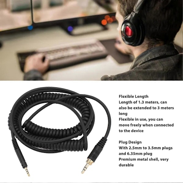 Spiralformet hodetelefonkabel erstatning headset lydkabel for Sennheiser HD598 HD598Cs HD599 HD569 HD579 HD558 HD518
