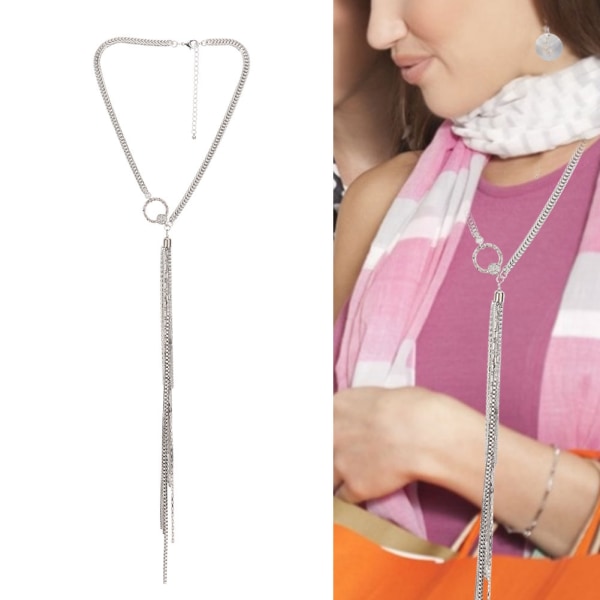 Mode Kvinnor Shinning Silver Tofs Legering Långt Halsband Smycken Present
