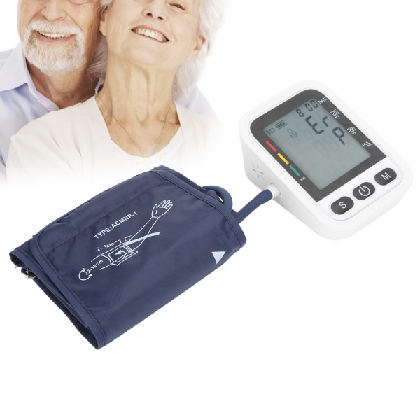Automatisk digital blodtrykksmåler Sfygmomanometer Tonometer for måling av overarm, svart og hvit