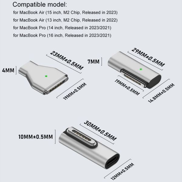 Typ-C hona till Magsafe 3-omvandlare USB-C magnetisk adapter Sidoböj