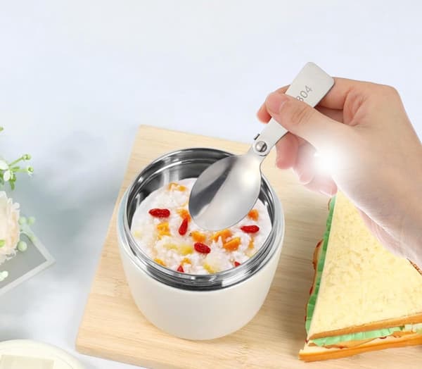 4-delt foldbart skesæt, bærbart rejsebestik i rustfrit stål til camping, vandreture, picnics og madpakker, sølv, 11 cm