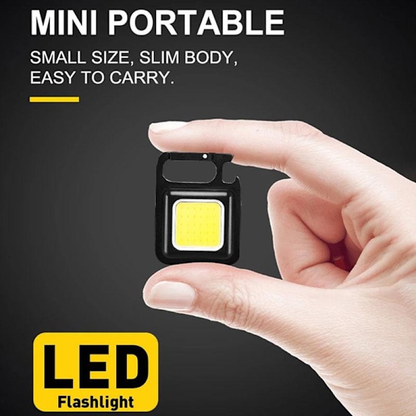 Liten LED Lommelykt COB Oppladbar Nøkkelring Mini Lommelykt 4 Lysmoduser Bærbar Lommelykt med Magnetbase for Fiske, Gåtur, Camping Black 4 PCS