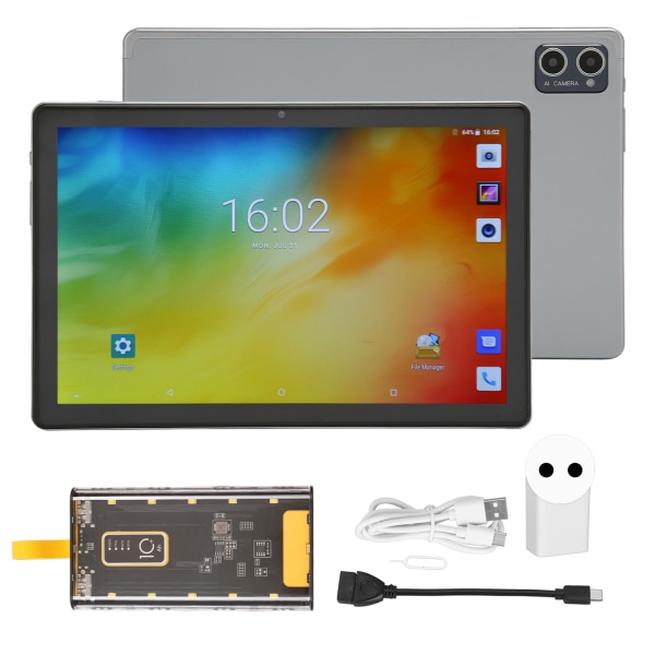 10,1 tommer tablet til Android 12.0 4G LTE 5G WiFi 10 Core CPU Dual Camera Tablet PC med 10000mAh mobil strøm 100?240V grå EU-stik