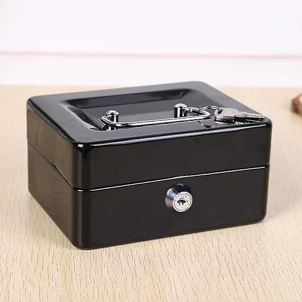 Låsbar metalkasse til værdigenstande - Sort - 12,5x9,5x6 cm