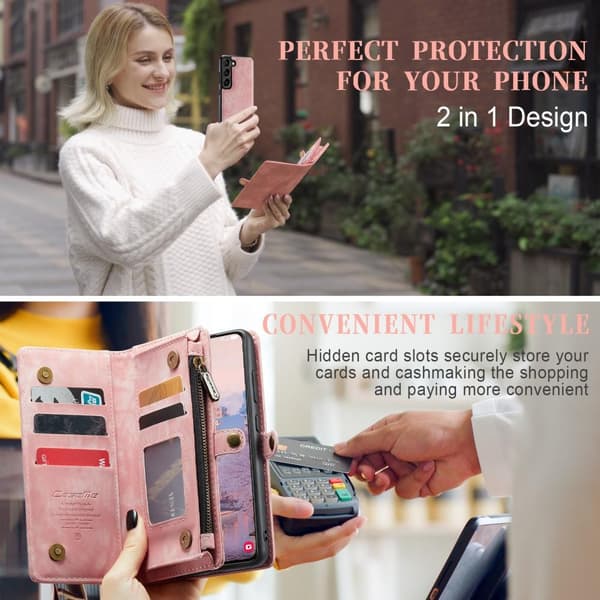 CASEME Galaxy S23 Deksel/Etui Magnet 2i1 Multifunksjonell Rosa