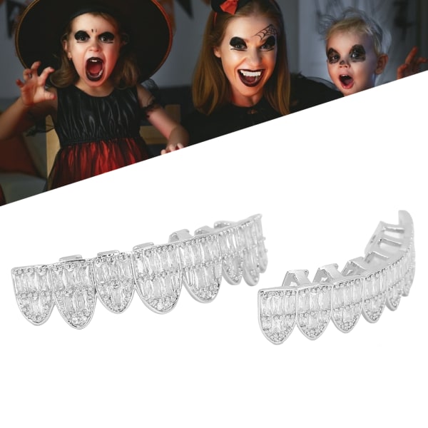 Plating Set Muodikkaat metalliset hampaiden koristelukorut Halloween-juhliin, hopea