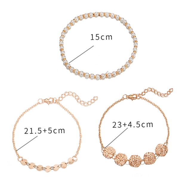 3 st Retro mode snidade ihåliga runda pärllegering armband smycken set för kvinnor