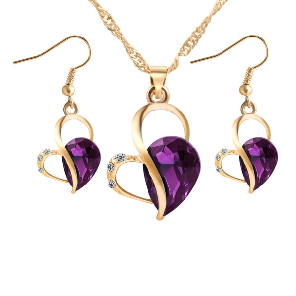 Tyylikäs sydämenmuotoinen vesipisara naisten kaulakoru set korujen koristelu (violetti)