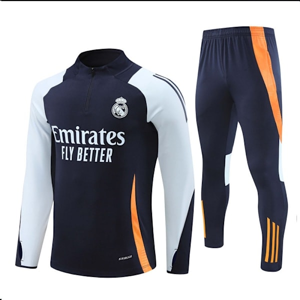 2425 Ny Real Madrid Fotball Langarmet Halv Glidelås Voksen & Barn Treningstrøye Royal Blue 16 Royal blue 16