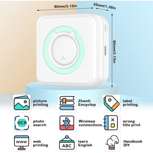 Paris_Minifotoprinter, bærbar liten Bluetooth-termisk skriver Inkl.