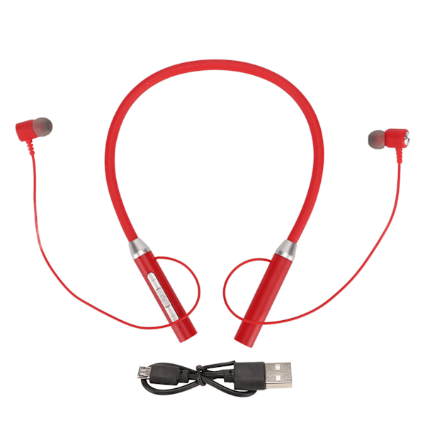 Trådlösa Bluetooth 5.2 IPX5 Vattentäta Stereo Ergonomiska Förbättrad Bas Nackbands Magnetiska Hörlurar Röda (PA)