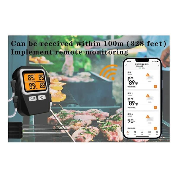 Tuya 100m Trådlös Kötttermometer för Matlagning i Kök, Ugn, Grill och Barbecue (Silver)