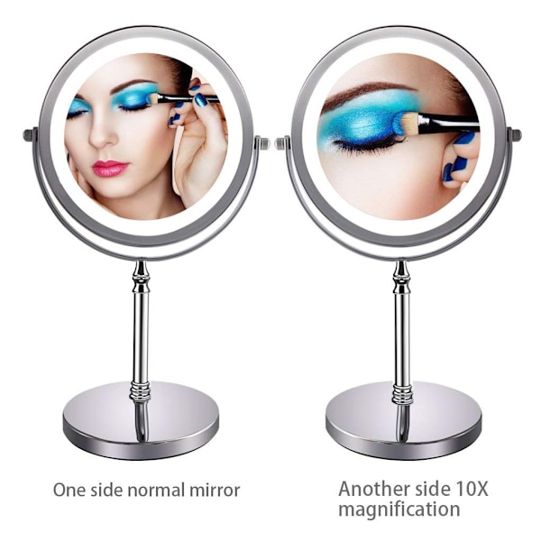 1X/10X Forstørrelses Makeup Spejl med Lys, 7 Tommer Dobbeltsidet Hvidt Dagslys LED Skyggefrit LED Toiletbordsspejl, Batteri og USB-kabel Drevet (Inkluderer 3