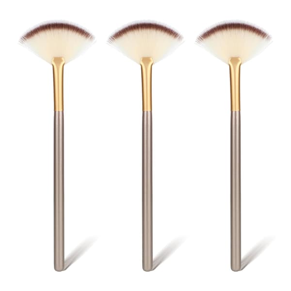 3-pack fläktborstar för ansiktsmakeup, trähandtag