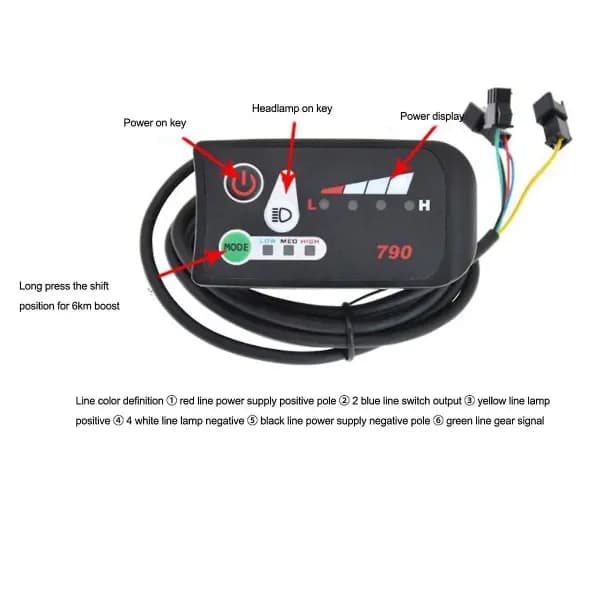 Intelligent LED 790 Display Elcykelcomputerpanel, 36V