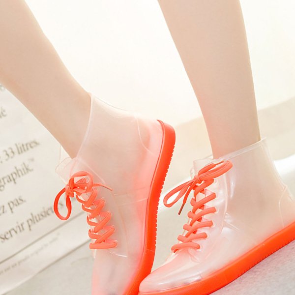Korta regnstövlar Transparent design Halkfri mode Elegant stil Slitstark PVC vattentäta skor för vuxna utomhus Transparent Orange (Singel) 35