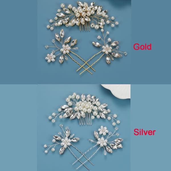 3 stk/ sett Hårkam Blomst Hårnål SØLV