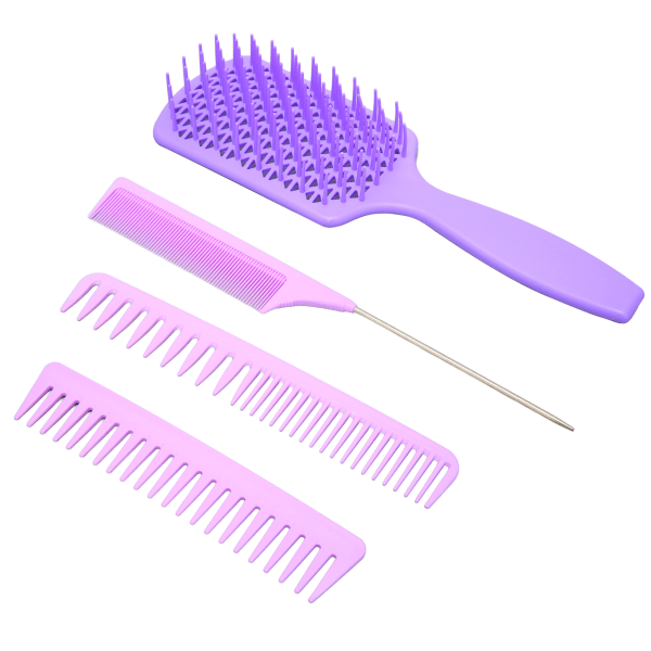 4 stk hårkambørstesæt Let at filtre halekam med brede tænder kam hårkamsæt til hårstyling Lilla æske pakket