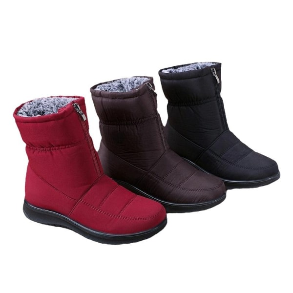 2023 Stövlar För Kvinnor Fluffy This Fleece Line Snow Boots Varma Ankel Boots Med Dragkedja punainen kolmekymmentäkuusi