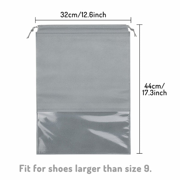 15 stk. rejsestøvposer til sko, store poser i non-woven stof med snøre (lysegrå)