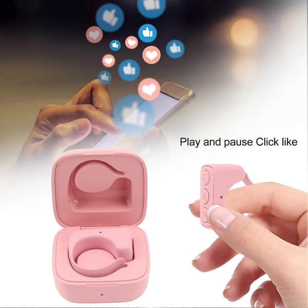 Bluetooth Fjernkontroll Sidevender APP Fjernstyrt Rulle Ring Klikker for Mobiltelefon Rosa Solid Normal