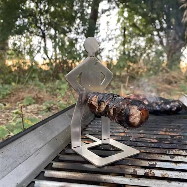 Pølsegrillstativ Sæt med 4, Bærbare Grillpølseholdere i Rustfrit Stål til Udendørs Grillning, Humanoide Design