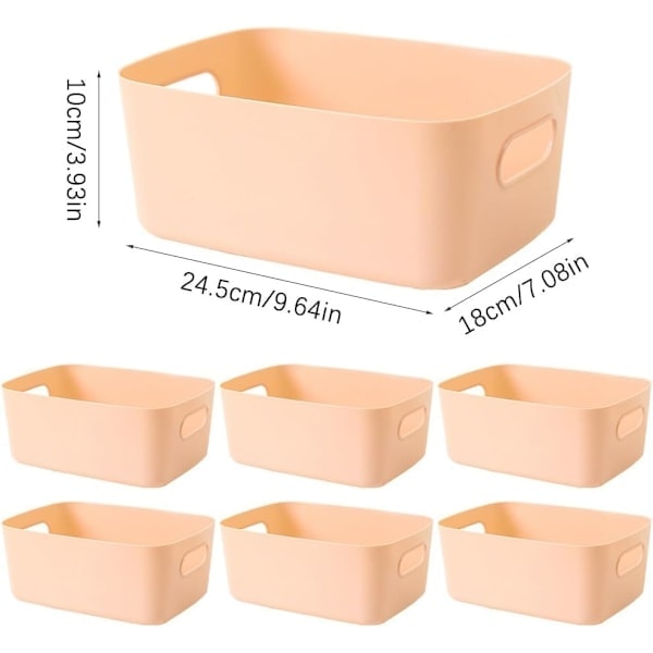 Sæt med 7 plastopbevaringskasser, køkkenopbevaringskurve, plastkurve til opbevaring, skuffeorganisator, 25x18x10cm (abrikosrosa)