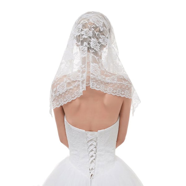 Kort brudeslør Blonde Enkeltlag Elegant højkvalitets bryllup Brudeslør til kirker Bryllup Dåb Hvid