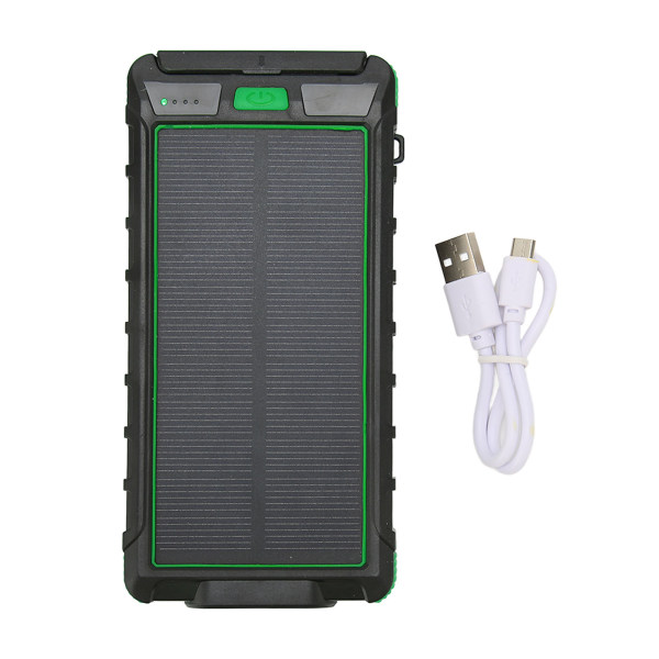 Bærbar solcelleoplader 20000mAh solenergibank med kompas og LED lommelygte til udendørs sort grøn