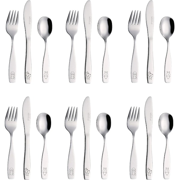 Paris_Exzact Børnebestiksæt 18 dele Rustfrit Stål Børnebestik/Småbørnsbestik/Bestik - 6 x Gafler, 6 x Sikre Knive, 6 x Skeer