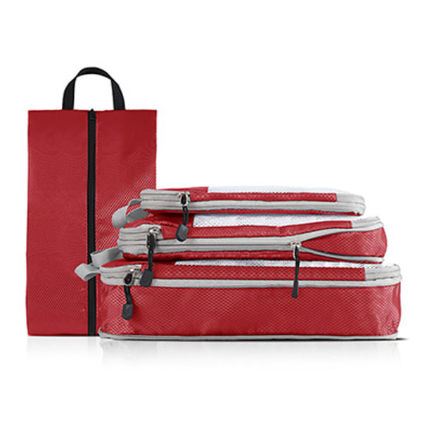 4 ST Resväska Vikbar förpackning Förvaringsväska Mesh synligt föremål Klädsortering för resande affärsresa Röd 4 ST (inklusive skoväska)